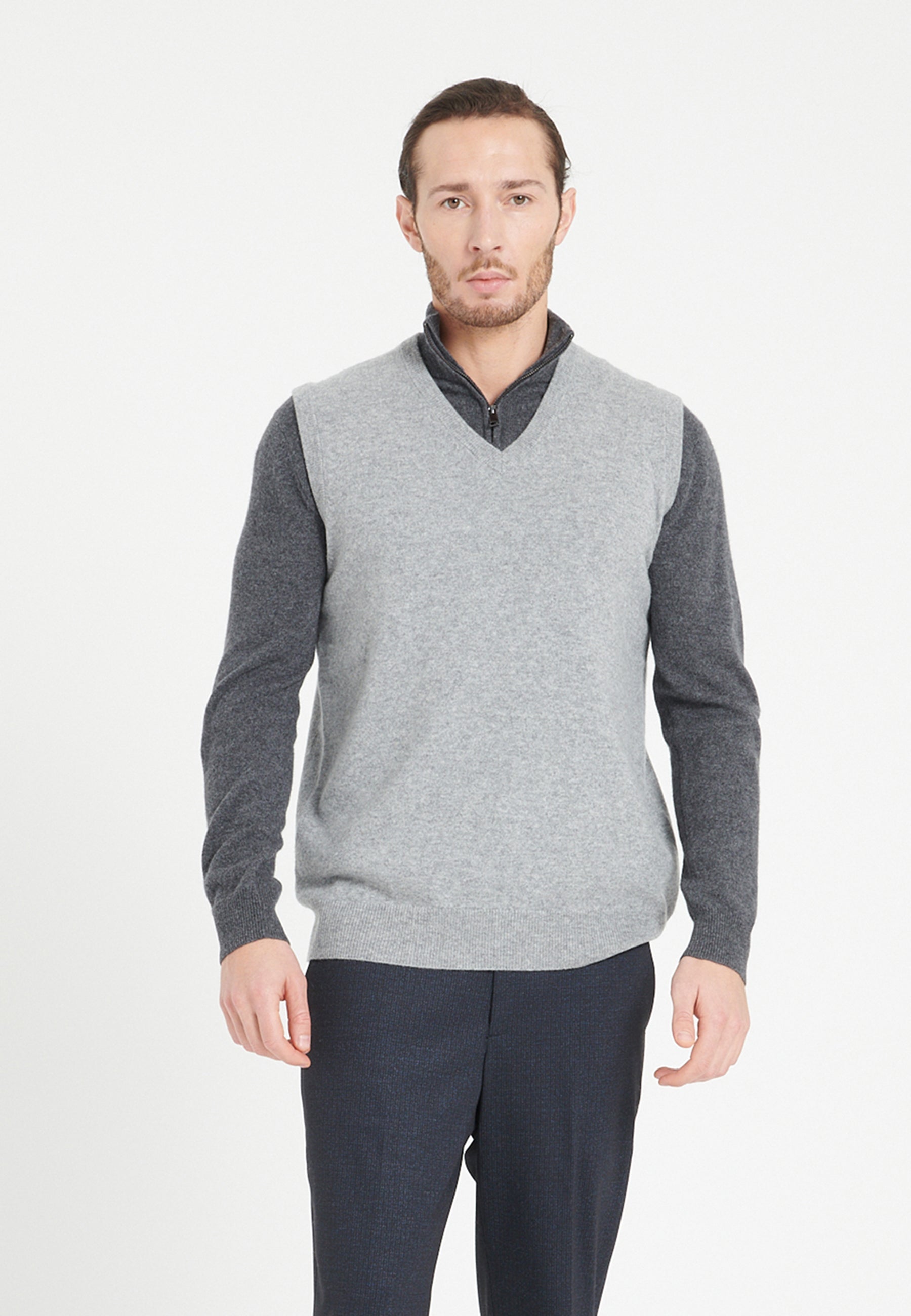 Gilet col V sans manches homme en cachemire gris clair - LUKE 9