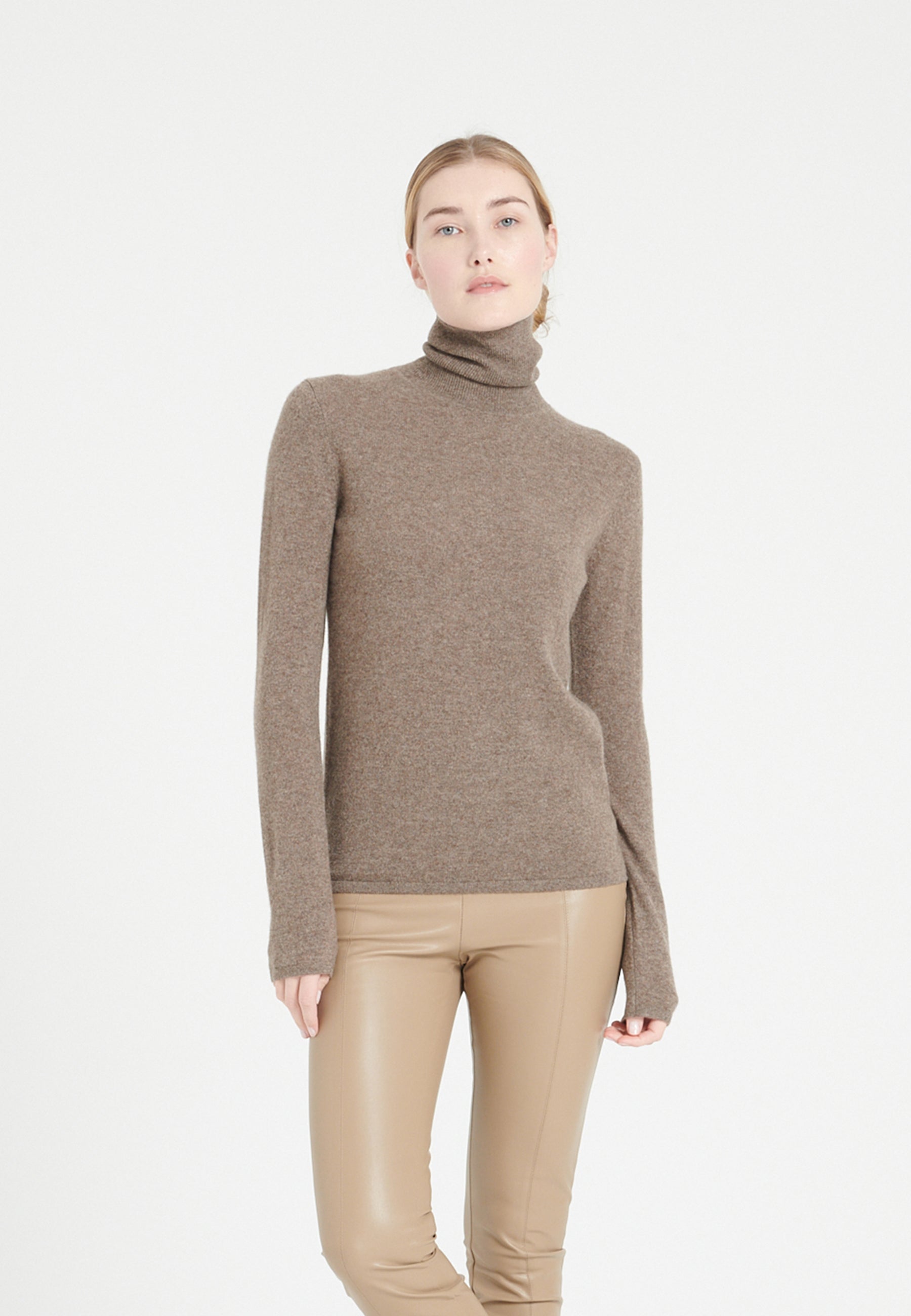 Pull col roulé femme en cachemire taupe - LILLY 3