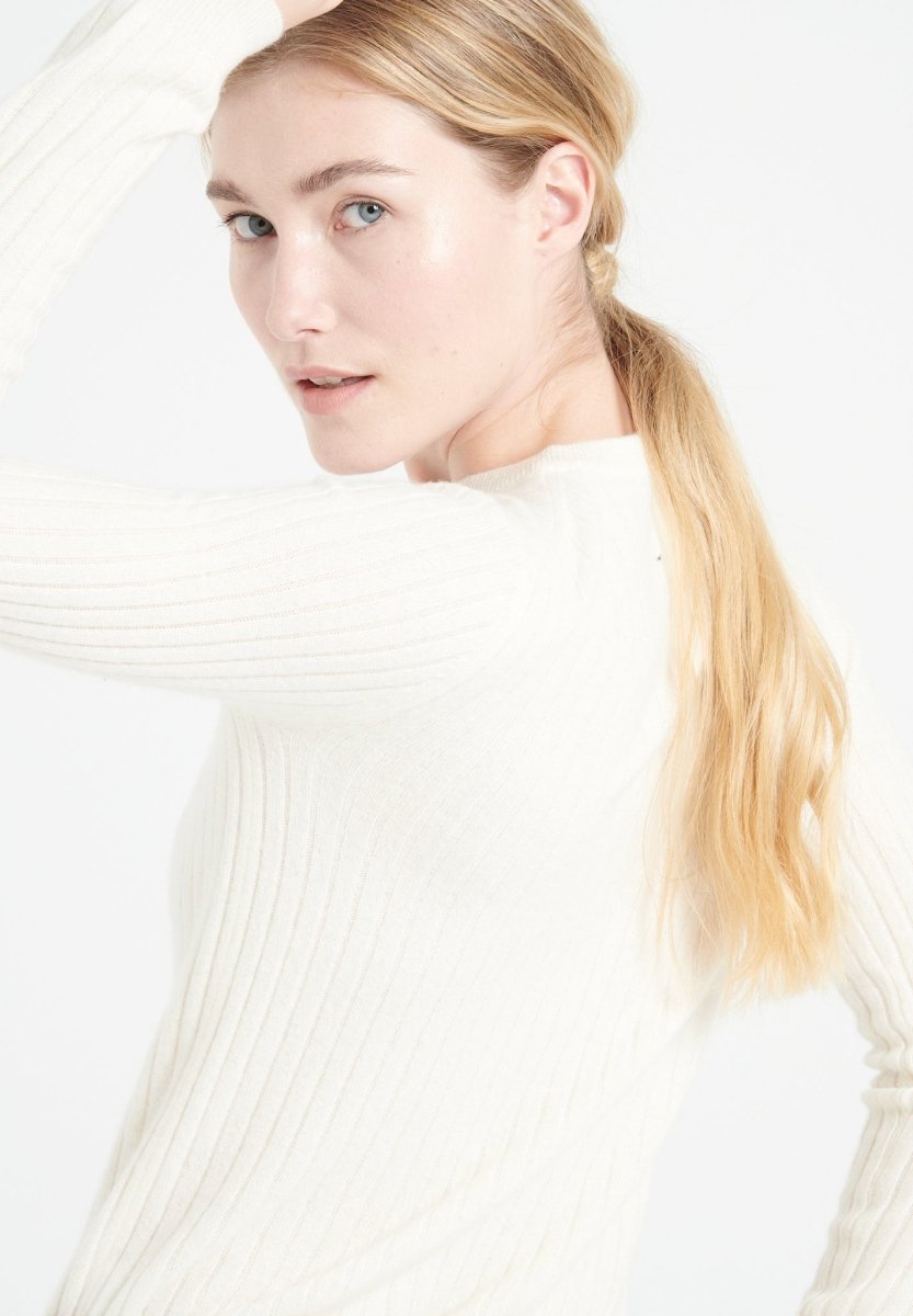 Pull col rond femme en cachemire blanc écru - LILLY 16