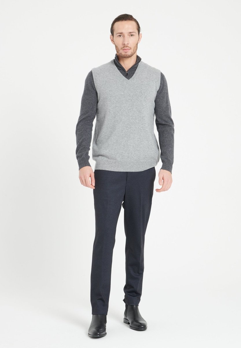 Gilet col V sans manches homme en cachemire gris clair - LUKE 9