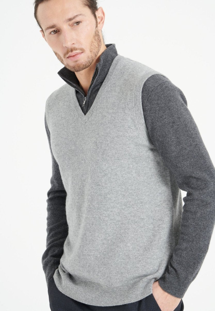 Gilet col V sans manches homme en cachemire gris clair - LUKE 9