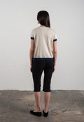 T shirt col rond manches courtes femme en cachemire & laine ultrafin blanc & bleu marine - KELLY 1